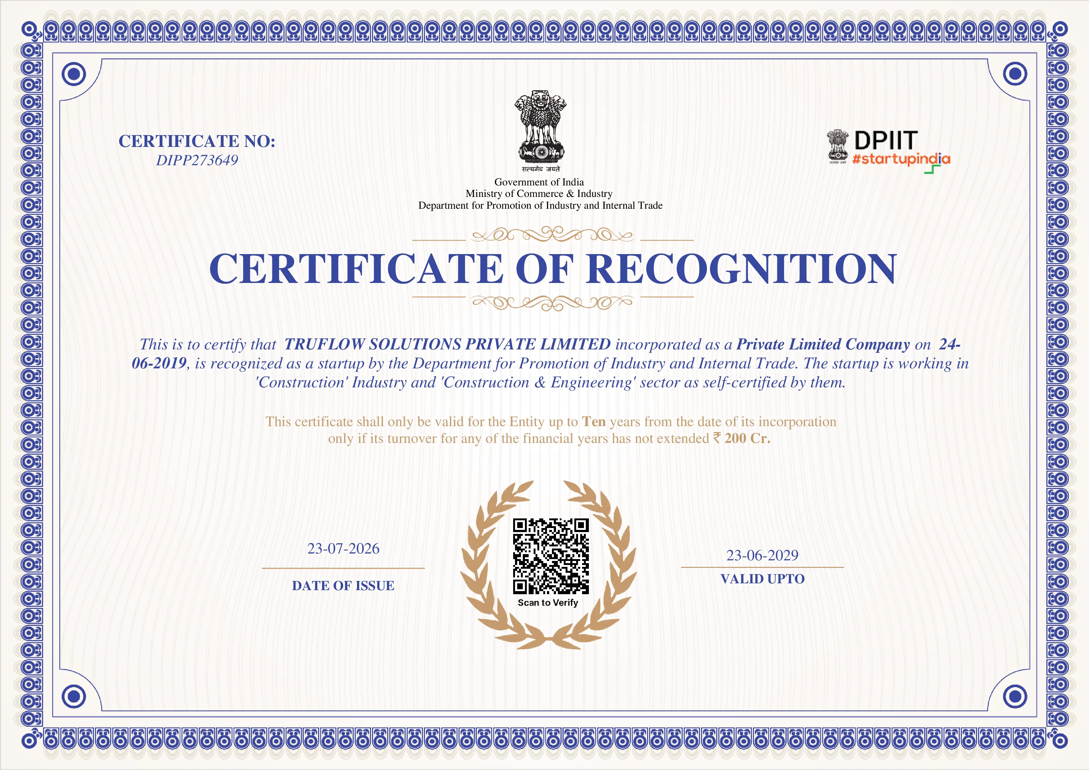 DPIIT Certificate